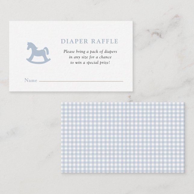 Carte D'accompagnement Cheval à bascule bleu Baby shower Tirage au sort d (Devant / Derrière)