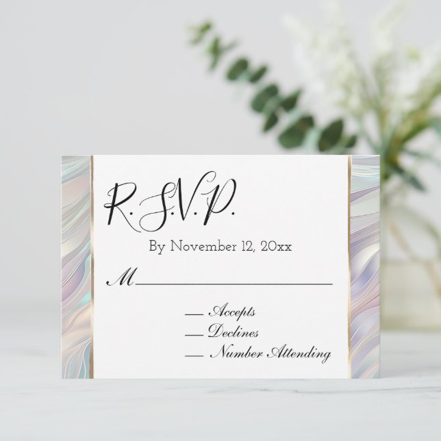 Carte D'accompagnement Chic Aqua Blue Purple Pearl Blanc Mariage RSVP (Debout devant)