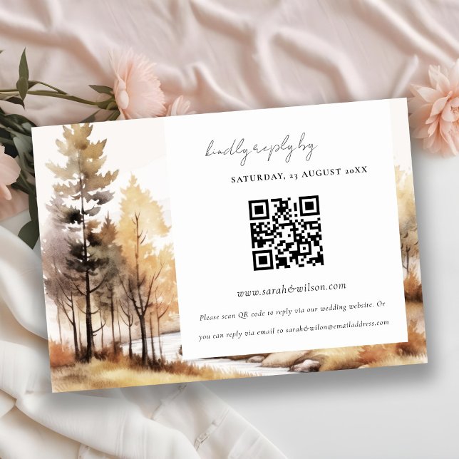 Carte D'accompagnement Chic Automne Paysage Mariage QR Code RSVP (Créateur téléchargé)
