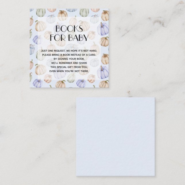 Carte D'accompagnement Chic Blue Citrouilles Boy Baby shower Demande de r (Devant / Derrière)