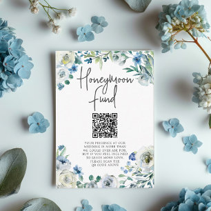 Carte D'accompagnement Chic Blue Floral Spring Wedding Honeymoon Fund
