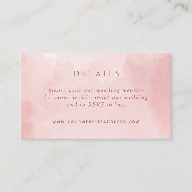 Carte D'accompagnement Chic Blush Pink Aquarelle Mariage Détails Site Web (Devant)