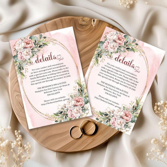 Carte D'accompagnement Chic Blush Pink Floral Eucalyptus Details Card (Chic Blush Pink Floral Eucalyptus Details Card)