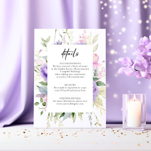 Carte D'accompagnement Chic Blush Pink Lavender Peonies DÉTAILS Mariage