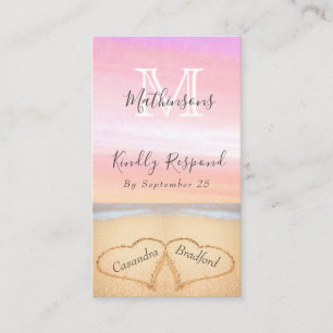 Carte D'accompagnement Chic Blush Pink Purple Coeurs Sand RSVP
