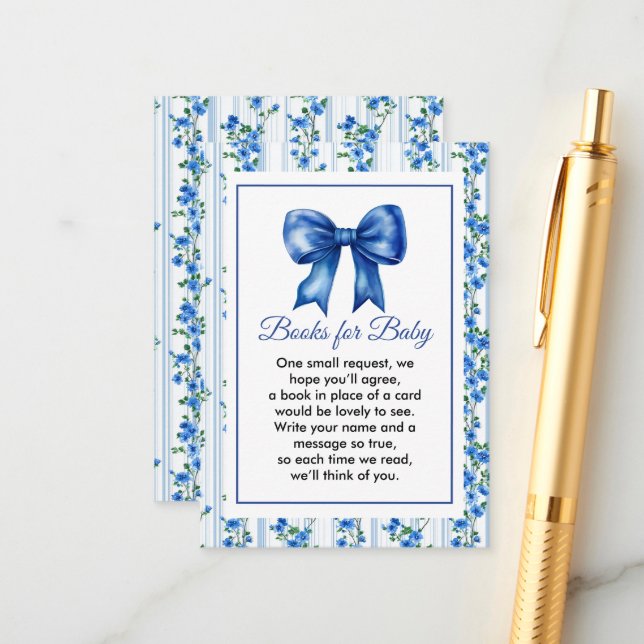 Carte D'accompagnement Chic Boho Blue Wildflower Boy floral Baby Shower  (Devant/Arrière en situation)