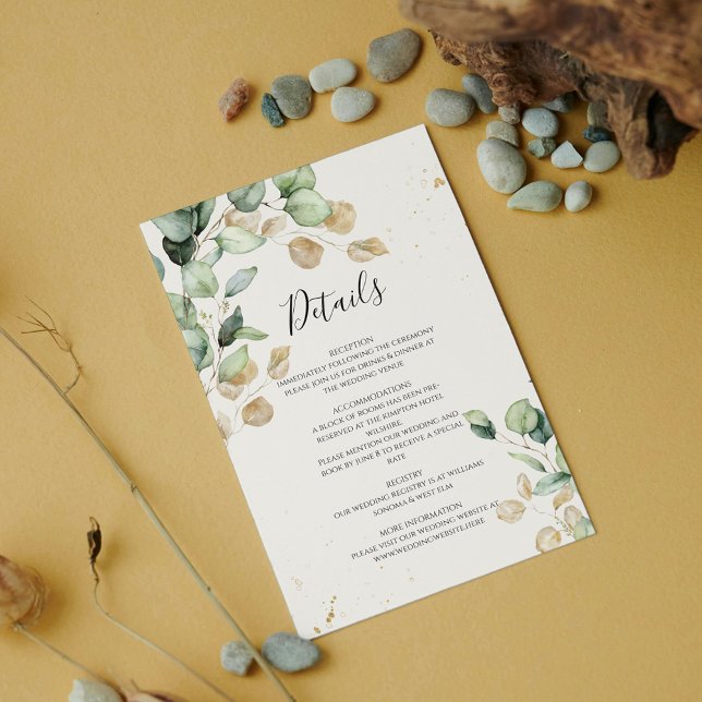 Carte D'accompagnement Chic & Boho Eucalyptus avec Mariage Gold Détails (Créateur téléchargé)