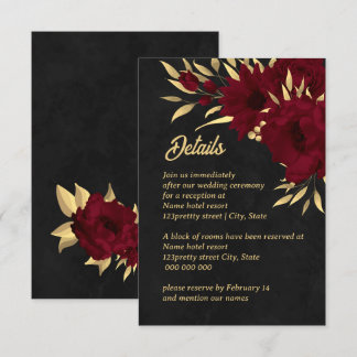Carte D'accompagnement Chic bordeaux et or noir mariage
