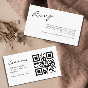Carte D'accompagnement Chic calligraphie noir blanc Mariage QR Code RSVP