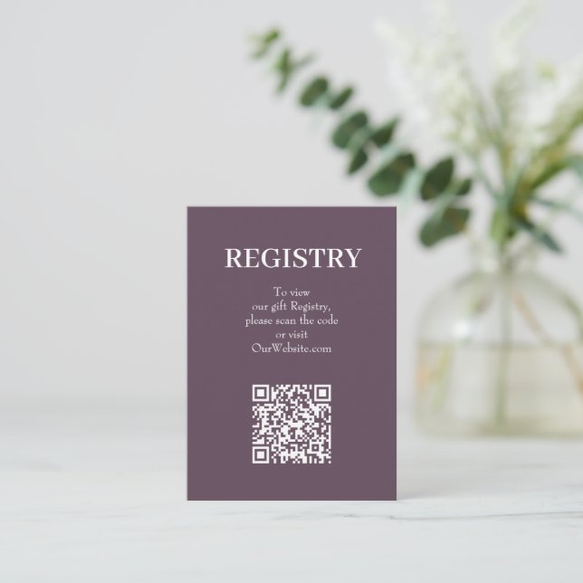 Carte D'accompagnement Chic Dusty Purple Wedding Registry QR Code (Debout devant)