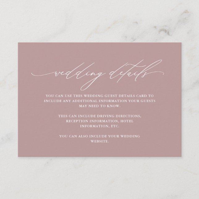 Carte D'accompagnement Chic Dusty Rose Calligraphy Mariage Détails du cli (Devant)