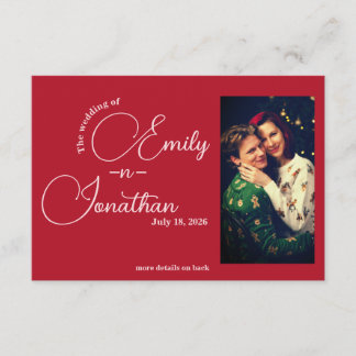 Carte D'accompagnement Chic Editorial Deep Red One Photo QR Code Wedding