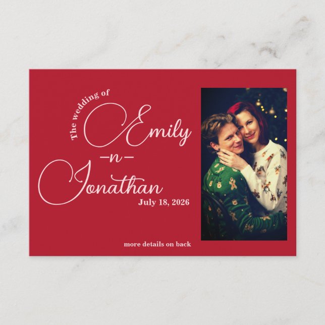 Carte D'accompagnement Chic Editorial Deep Red One Photo QR Code Wedding (Devant)