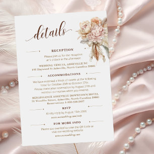 Carte D'accompagnement Chic Elegant Boho QR Code Détails du Mariage Flora