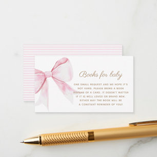 Carte D'accompagnement Chic Élégant Coquette Rose Livres Bow Pour Bébé Fi