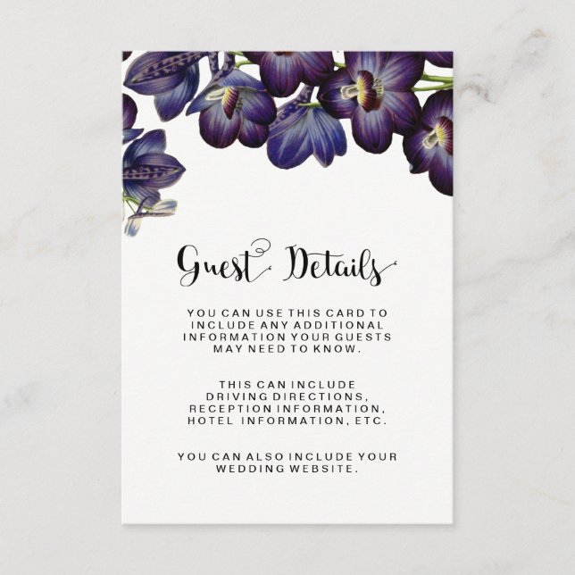Carte D'accompagnement Chic Feminine Purple Floral Détails du client Mari (Devant)