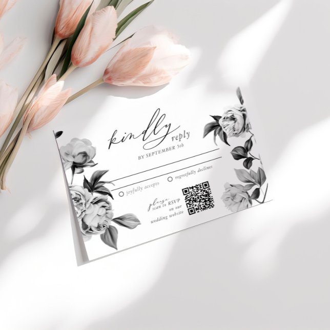 Carte D'accompagnement Chic Floral Mariage RSVP Noir & Blanc (Créateur téléchargé)