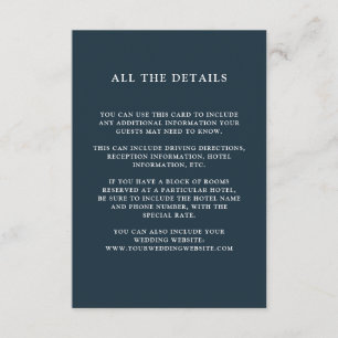 Carte D'accompagnement Chic Foliage Mariage bleu foncé Détails de l'inv