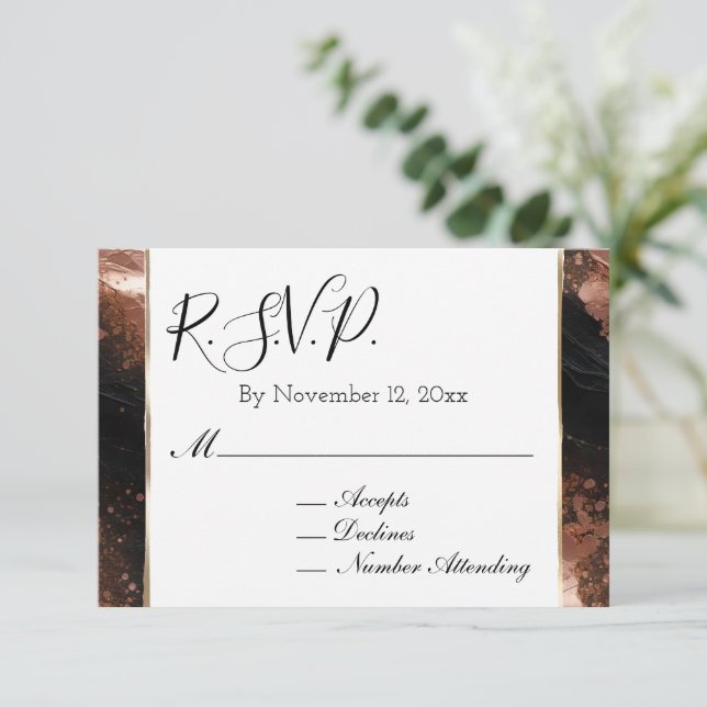 Carte D'accompagnement Chic Glam Rose Gold Noir Mariage RSVP (Debout devant)