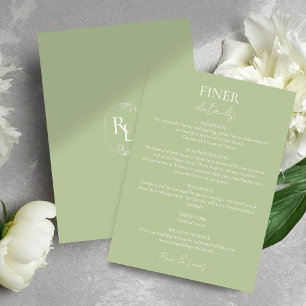 Carte D'accompagnement Chic Green Détails Mariage Floral Monogramme