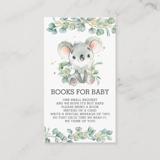 Carte D'accompagnement Chic Greenery Eucalyptus Koala Livres pour Baby Bo (Devant)