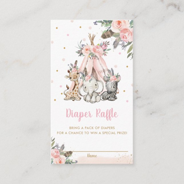 Carte D'accompagnement Chic Jungle Animaux Tribal Douche Déchets Raffle (Devant)