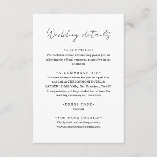 Carte D'accompagnement Chic Minimalist Handwriting Script Wedding Details