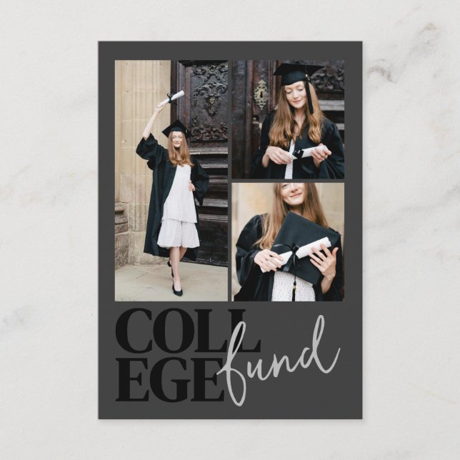 Carte D'accompagnement Chic Modern Photo Charcoal College Fund Graduation (Devant)