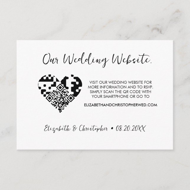 Carte D'accompagnement Chic Moderne site Mariage coeur QR code RSVP (Devant)