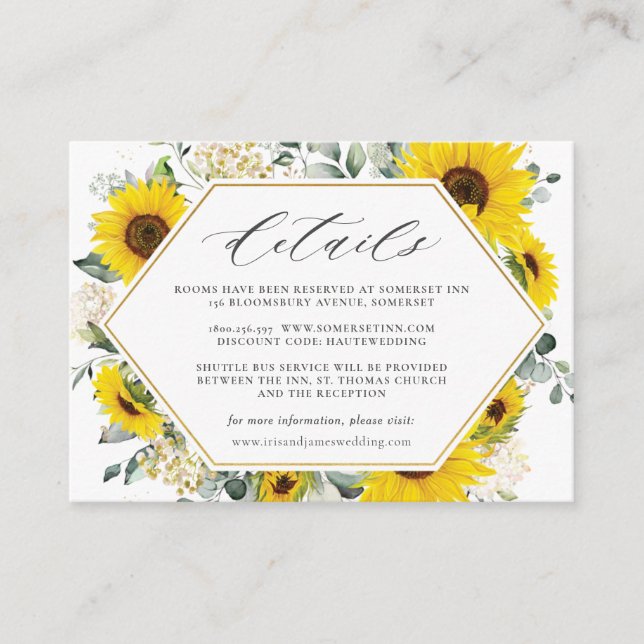 Carte D'accompagnement Chic Moderne Tournesol Floral Détails Mariage (Devant)