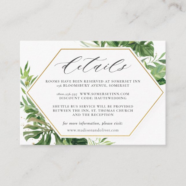 Carte D'accompagnement Chic Moderne Tropical Greenery Détails du Mariage (Devant)