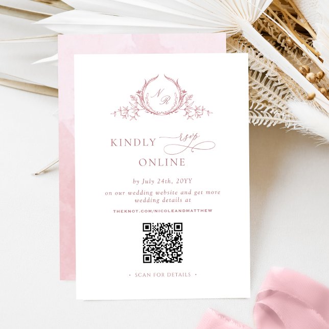 Carte D'accompagnement Chic Monogram Rose Poussiéreuse Code QR RSVP en li (Créateur téléchargé)