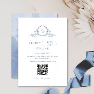 Carte D'accompagnement Chic Monogramme Dusty Bleu QR Code Mariage RSVP