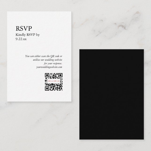 Carte D'accompagnement Chic noir blanc RSVP QR Code Option (Devant / Derrière)