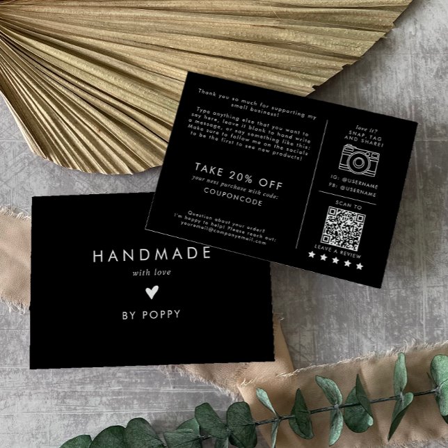 Carte D'accompagnement Chic noir fait main avec Merci d'amour (Créateur téléchargé)