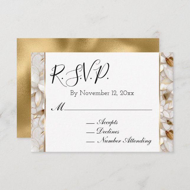 Carte D'accompagnement Chic or RSvp fleurs de lotus blanches Glam Gold (Devant / Derrière)