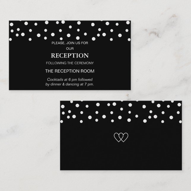 Carte D'accompagnement Chic Pearl Confetti sur le Mariage noir (Devant / Derrière)