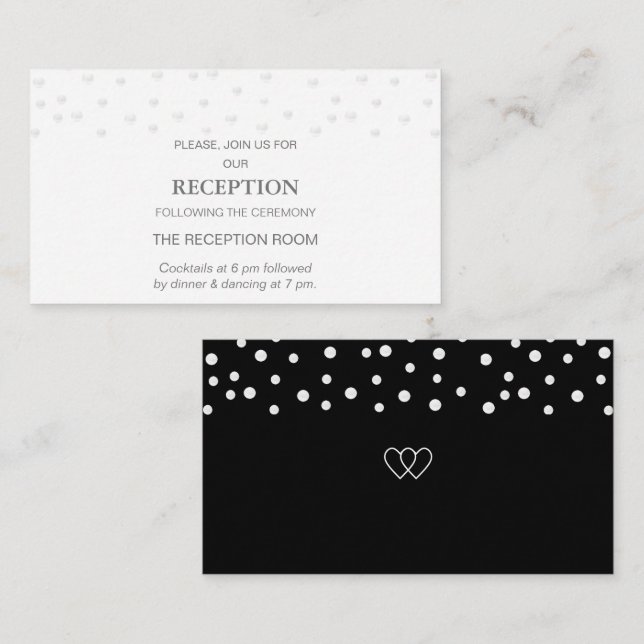 Carte D'accompagnement Chic Pearl Confetti sur le Mariage noir et blanc (Devant / Derrière)