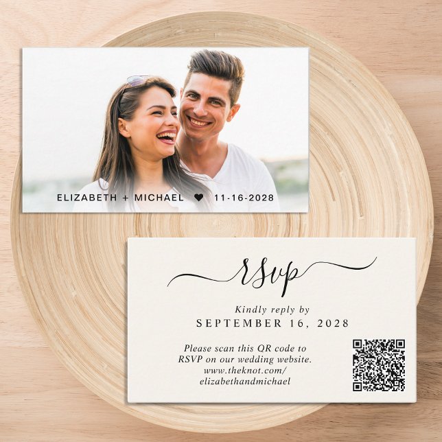 Carte D'accompagnement Chic Photo QR Code Cream Wedding RSVP (Our user-friendly template will generate your QR code automatically from your website address)