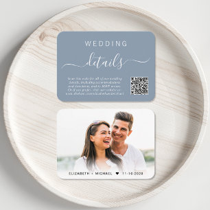 Carte D'accompagnement Chic Photo QR Code Dusty Blue Détails du Mariage
