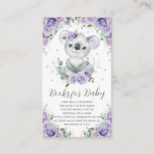 Carte D'accompagnement Chic Purple Lilac Floral Cute Koala Livres pour bé