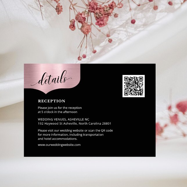 Carte D'accompagnement Chic QR Code Rose métallique Gold Détails Mariage (Créateur téléchargé)