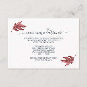 Carte D'accompagnement Chic Script Burgundy Leaf Information Mariage