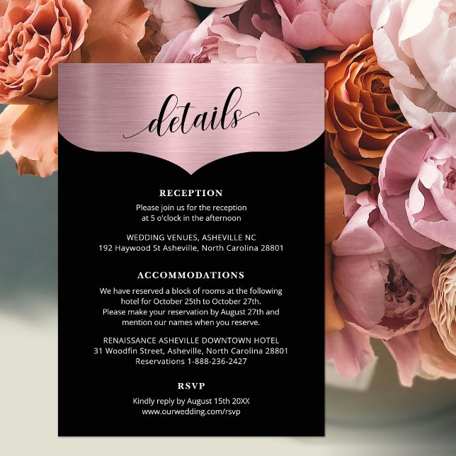 Carte D'accompagnement Chic Script Metallic Rose Gold Détails Mariage (Créateur téléchargé)