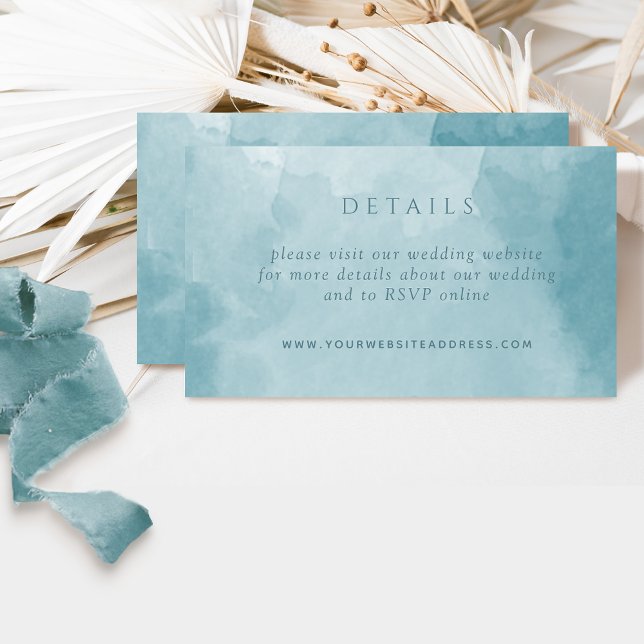 Carte D'accompagnement Chic Sea Glass Aquarelle Mariage Détails Site Web (Créateur téléchargé)
