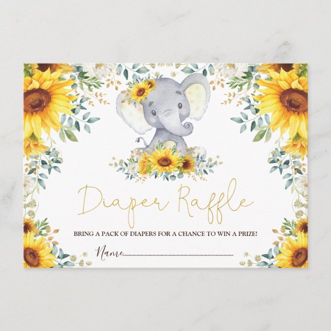 Carte D'accompagnement Chic Sunflower Jungle Elephant Baby Diaper Raffle (Devant)