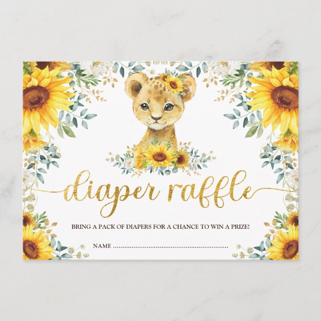 Carte D'accompagnement Chic Sunflower Lion Cub Baby shower Déchets Raffle (Devant)
