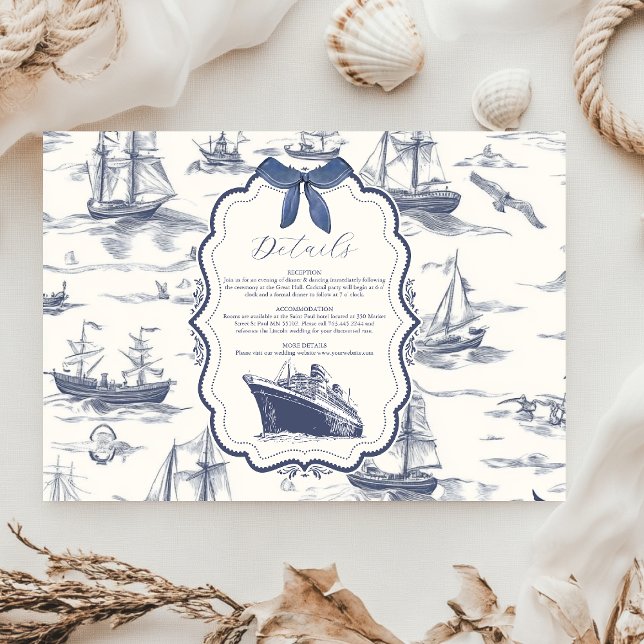 Carte D'accompagnement Chic Toile Nautique de Jouy Bow Mariage (Créateur téléchargé)