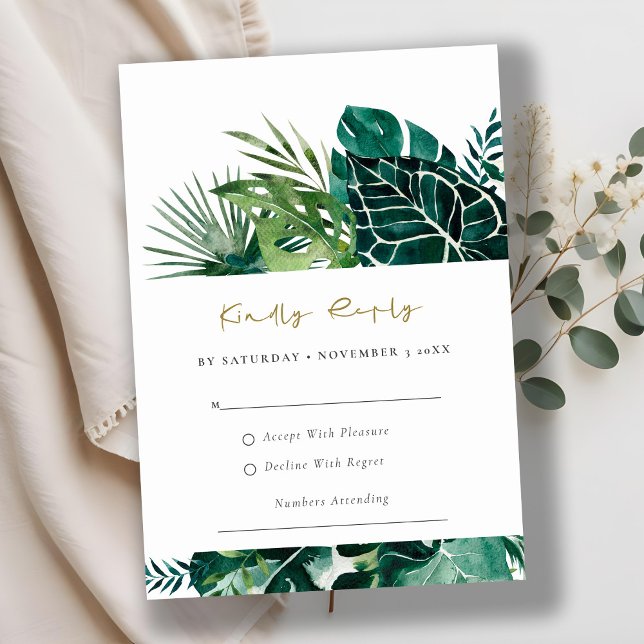 Carte D'accompagnement Chic Tropical Monstera Foliage Vert Mariage Rsvp (Créateur téléchargé)