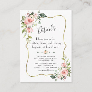 Carte D'accompagnement Chic Watercolor Blush Cream Floral Détails du Mari